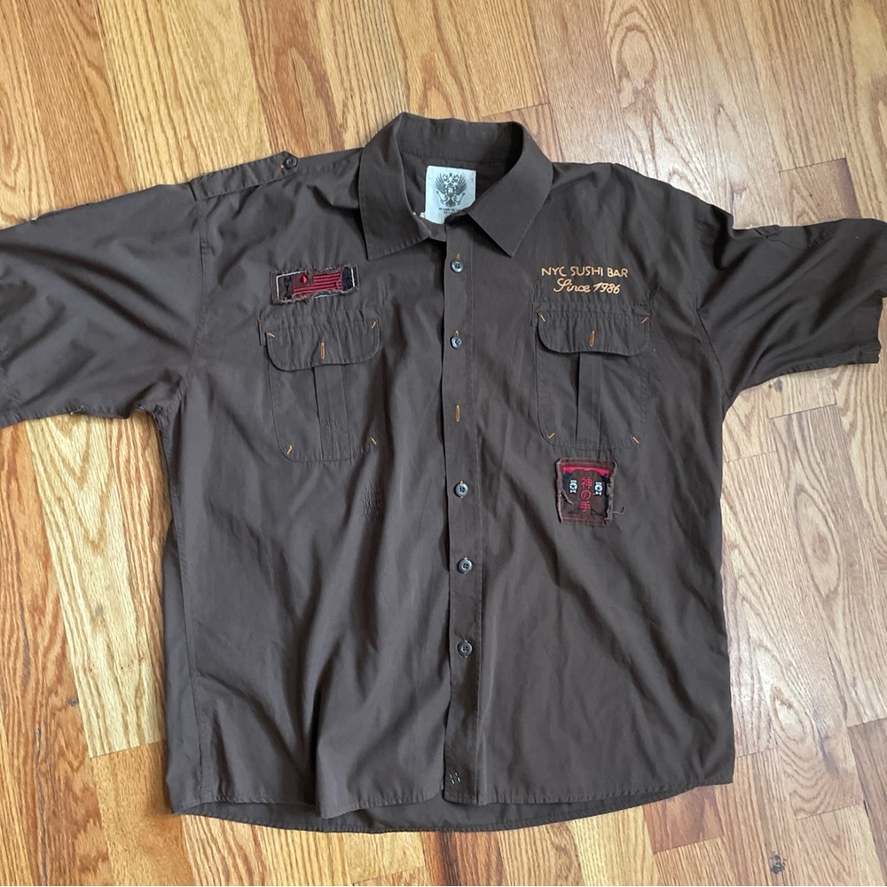 Vintage beyond the limit nyc sushi bar y2k buttondown shirt brown size 3xl